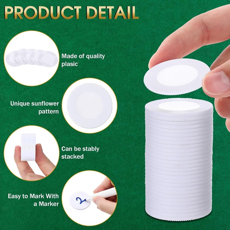 Leitee 500 Pcs White Plastic Poker Chips Bulk 1.5 Inch Mini Bingo Chips Tokens Markers Blank Casino Counting Discs Learning Math Counters for Adults Interlocking Game Counting Reward Card - Image 3
